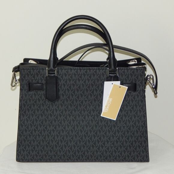 MICHAEL KORS HAMILTON Signature MK Logo Medium Black Satchel Shoulder Bag NWT - Picture 11 of 14